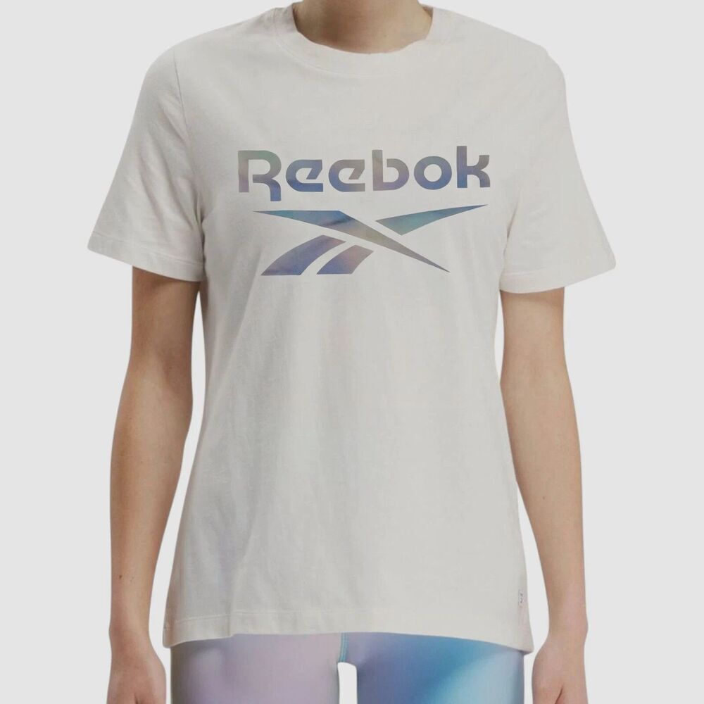 Reebok Women's Gradient Graphic Tee Logo Cotton Graphic T-Shirt Off White S